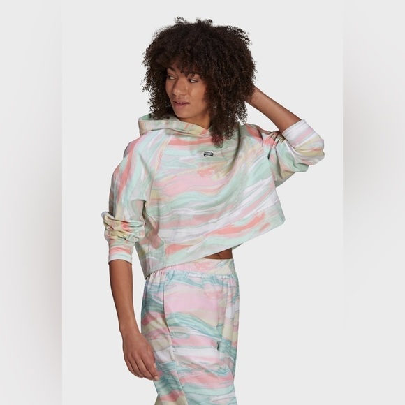 Adidas Originals Crop Hoodie Size XS Oversized Multicolour Fit Cotton Sweatshirt - Picture 2 of 13